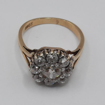 Victorian Antique 2.6cts Old Cut Diamond Cluster Ring in 18ct Yellow Gold