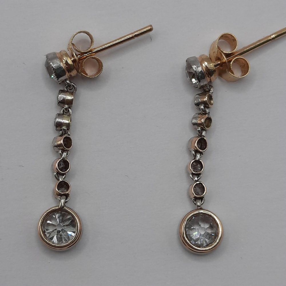 Antique Edwardian Old Cut Diamond Drop Earrings, 1.80 carat total