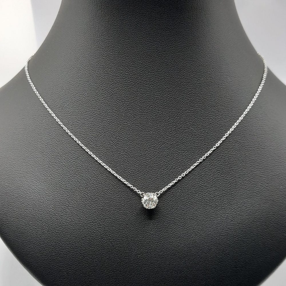 Antique 0.8ct Old Cut Diamond Solitaire Pendant on Chain