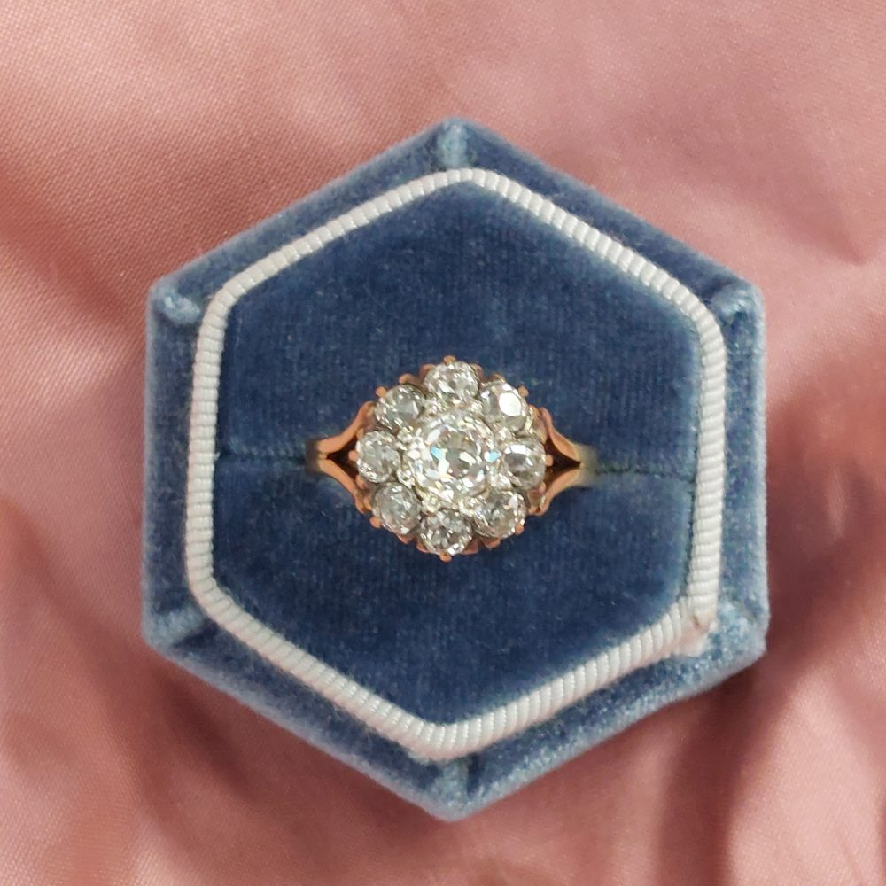 Victorian Antique Old Cut Diamond Cluster Ring 2.60 carat total