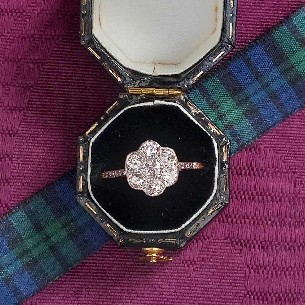 Edwardian Antique 0.40ct Diamond Floral Cluster Engagement Ring