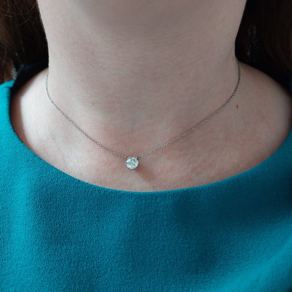 Antique 0.80ct Old Cut Diamond Single Stone Pendant on Chain