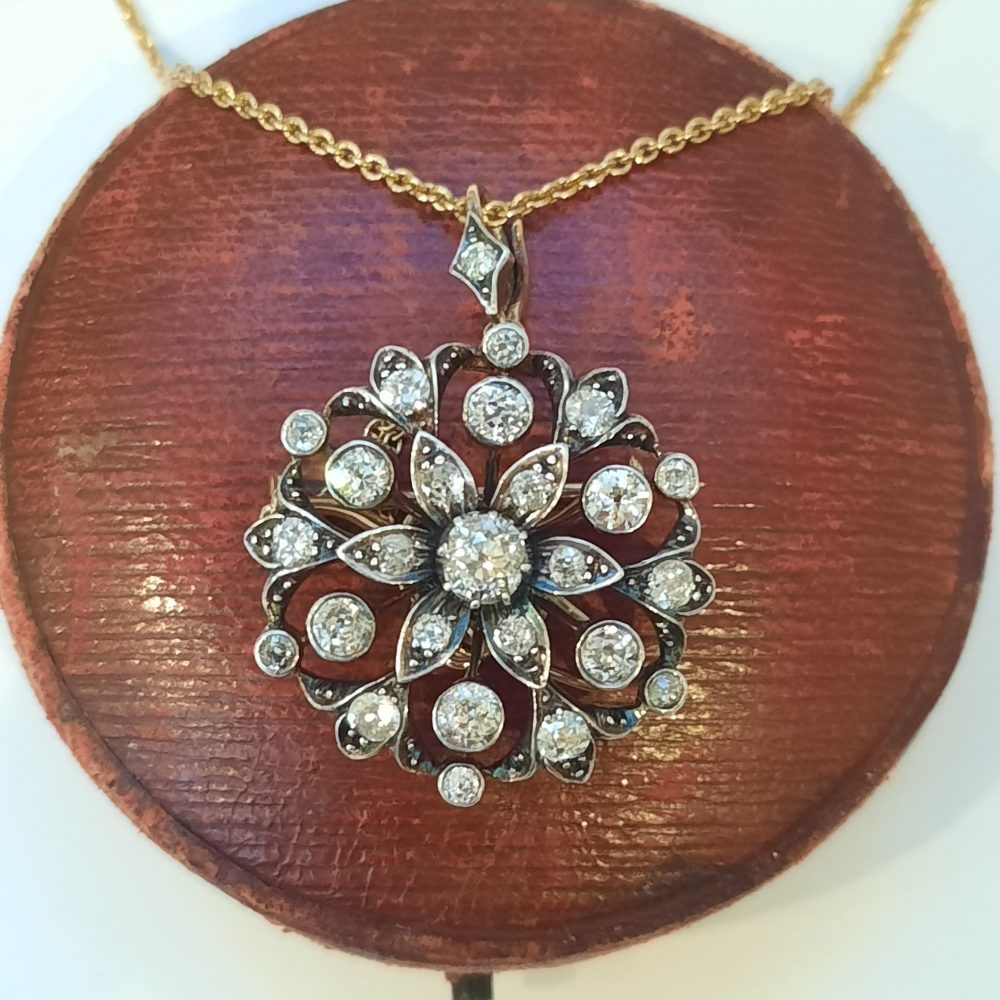 Antique Victorian 2ct Old Cut Diamond Pendant Brooch