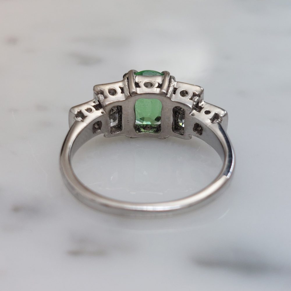 Vintage 1940s Green Demantoid Garnet and Diamond Ring