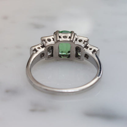 Vintage 1940s Green Demantoid Garnet and Diamond Ring
