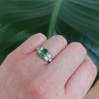 Vintage 1940s Green Demantoid Garnet and Diamond Ring
