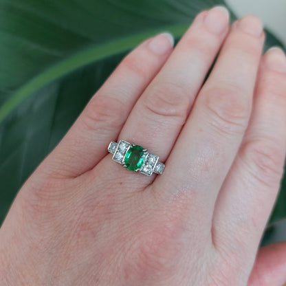 Vintage 1940s Green Demantoid Garnet and Diamond Ring