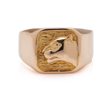 18 Carat Yellow Gold Men's Signet Ring With Panther's Head