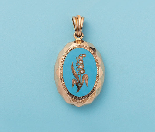 Late 19th Century 14ct Gold Locket with Enamel & Pearls