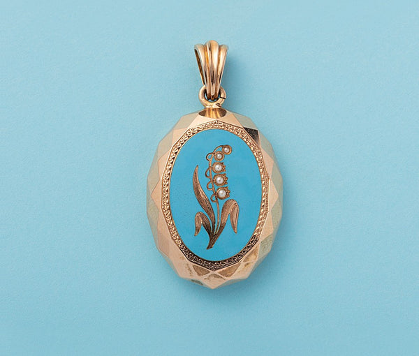 Late 19th Century 14ct Gold Locket with Enamel & Pearls
