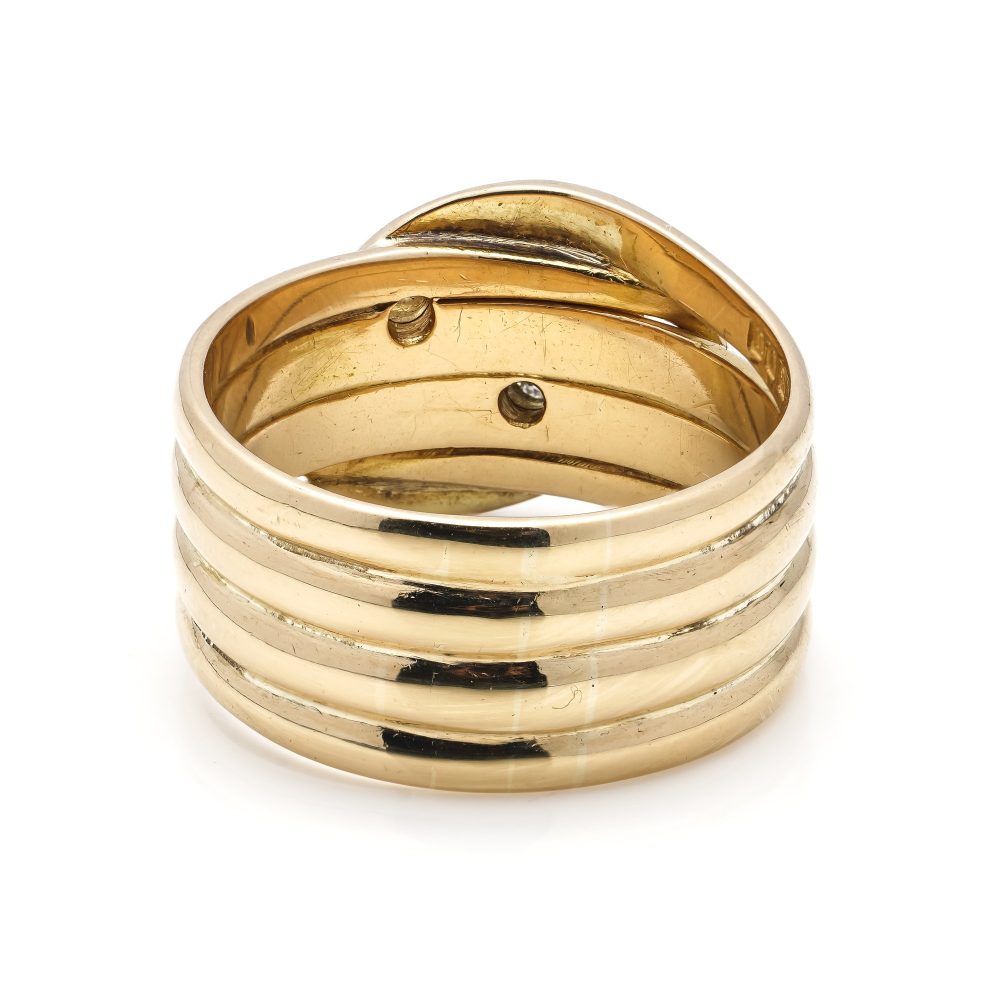 Vintage Double Head Coiled Snake Ring with Diamonds
