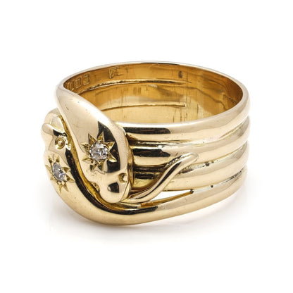 Vintage Double Head Coiled Snake Ring with Diamonds