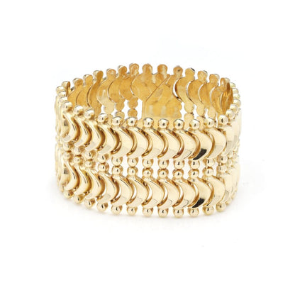 Vintage Retro 18ct Yellow Gold Wide Cuff Bracelet composed of double chevron links. Circa 1940s-1960s