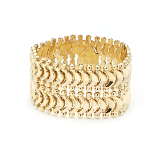 Vintage Retro 18ct Yellow Gold Wide Cuff Bracelet composed of double chevron links. Circa 1940s-1960s