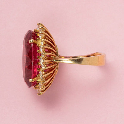 Vintage 17.4ct Oval Pink Tourmaline and Diamond Cluster Ring