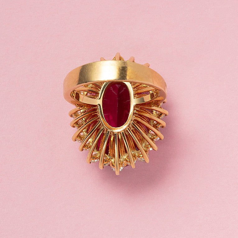 Vintage 17.4ct Oval Pink Tourmaline and Diamond Cluster Ring