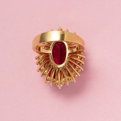 Vintage 17.4ct Oval Pink Tourmaline and Diamond Cluster Ring