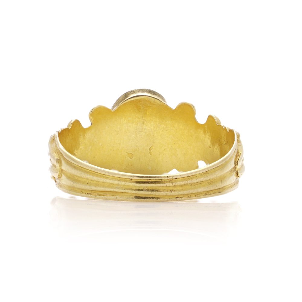 Antique Carved Obsidian Intaglio and Decorative 18ct Yellow Gold Ring