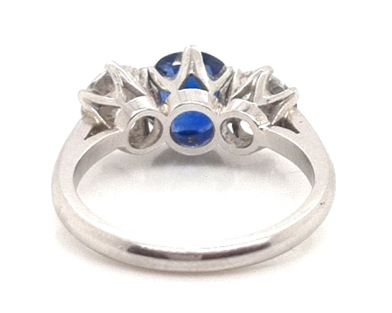 Vintage Burma Sapphire and Diamond Trilogy Engagement Ring