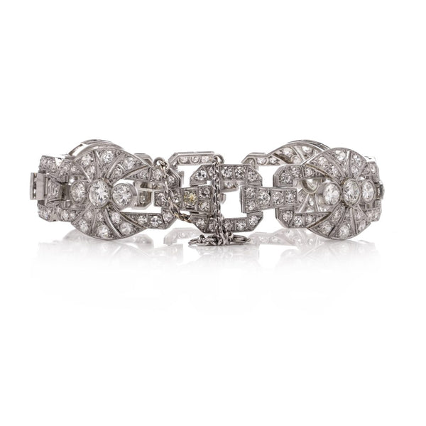 Art Deco Platinum Diamond Plaque wide Bracelet 9.50 cts