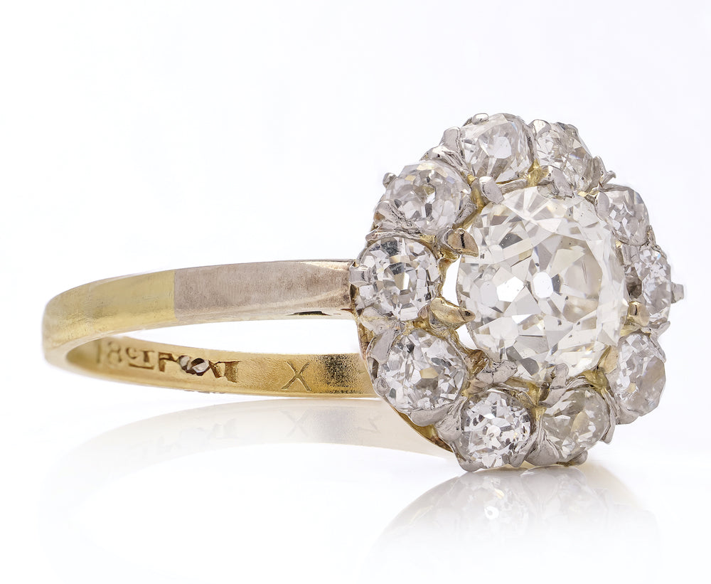 Art Deco diamond cluster engagement ring 1920 platinum and yellow gold