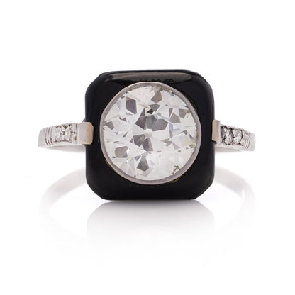 Art Deco Onyx and old cut diamond Vintage ring 2 carats old european cut original antique 1920's ring Plaque