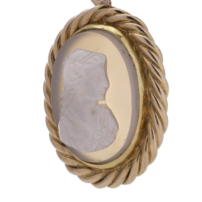 Victorian pendant carved shell and chalcedony set in 20 carat yellow gold.circa 1860's.