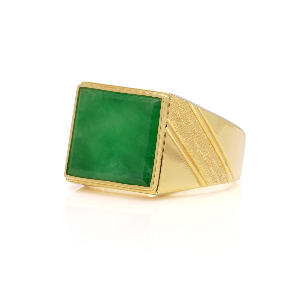 Vintage Chinese square jade and gold men's ring