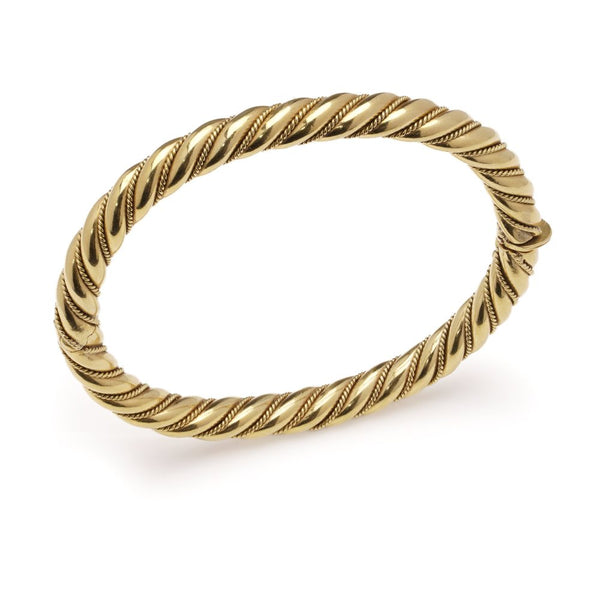 Vintage 18ct Yellow Gold Spiral Twist Hinged Bangle Bracelet