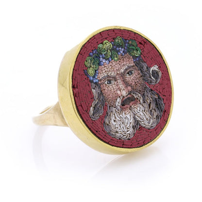 19th Century gold micro mosaic ring, featuring a Bacchus head.