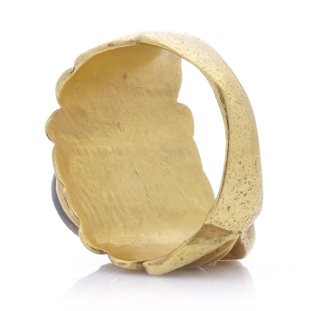 Antique Chalcedony Cameo and 22ct Yellow Gold Ring featuring Eros Cupid riding a dolphin. 19th century Circa 1890s