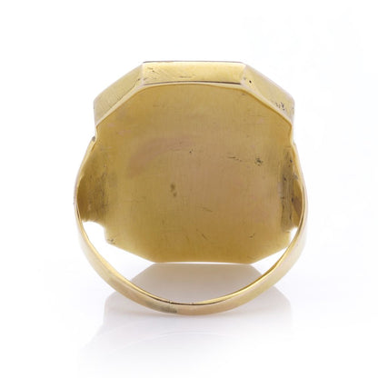 Antique men's gold micro mosaic ring featuring the Colosseum.