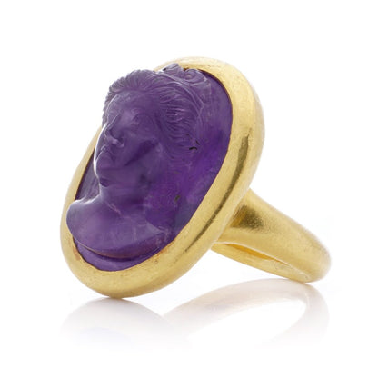 Antique 24 carat yellow gold amethyst intaglio ring
