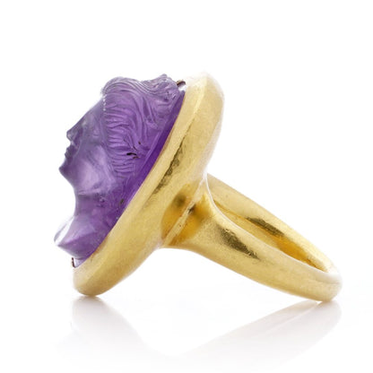 Antique 24 carat yellow gold amethyst intaglio ring