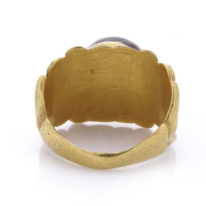 Antique Chalcedony Cameo and 22ct Yellow Gold Ring featuring Eros Cupid riding a dolphin. 19th century Circa 1890s