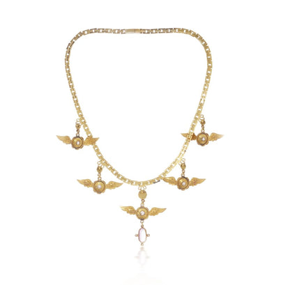 Victorian Antique Gold and Enamel Necklace with Diamond Turquoise Pink Tourmaline