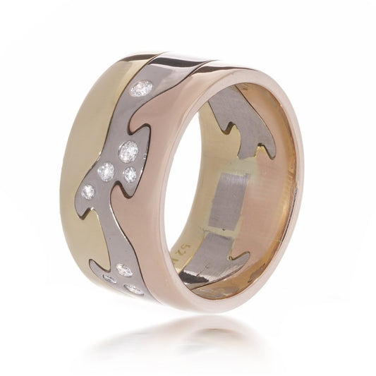 Georg Jensen Fusion gold 3 piece stack ring with diamonds.