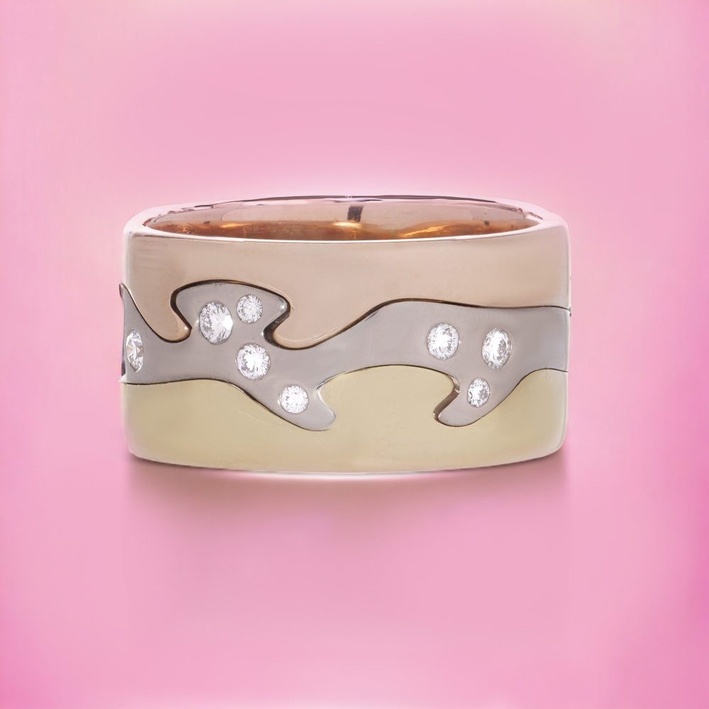 Georg Jensen Fusion gold 3 piece stack ring with diamonds.