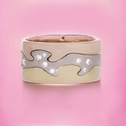 Georg Jensen Fusion gold 3 piece stack ring with diamonds.