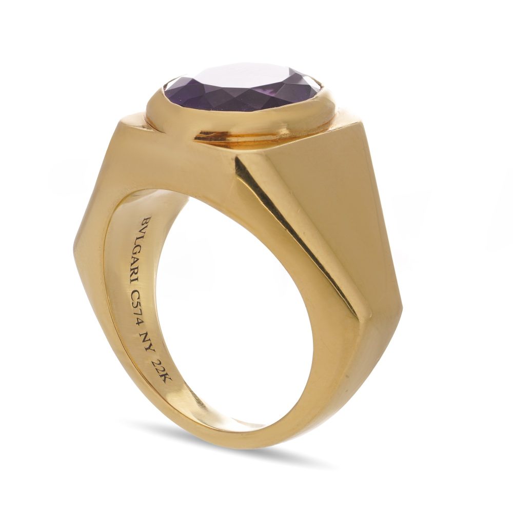 Bvlgari 2.50ct Oval Amethyst and 22ct Gold Geometric Band Ring
