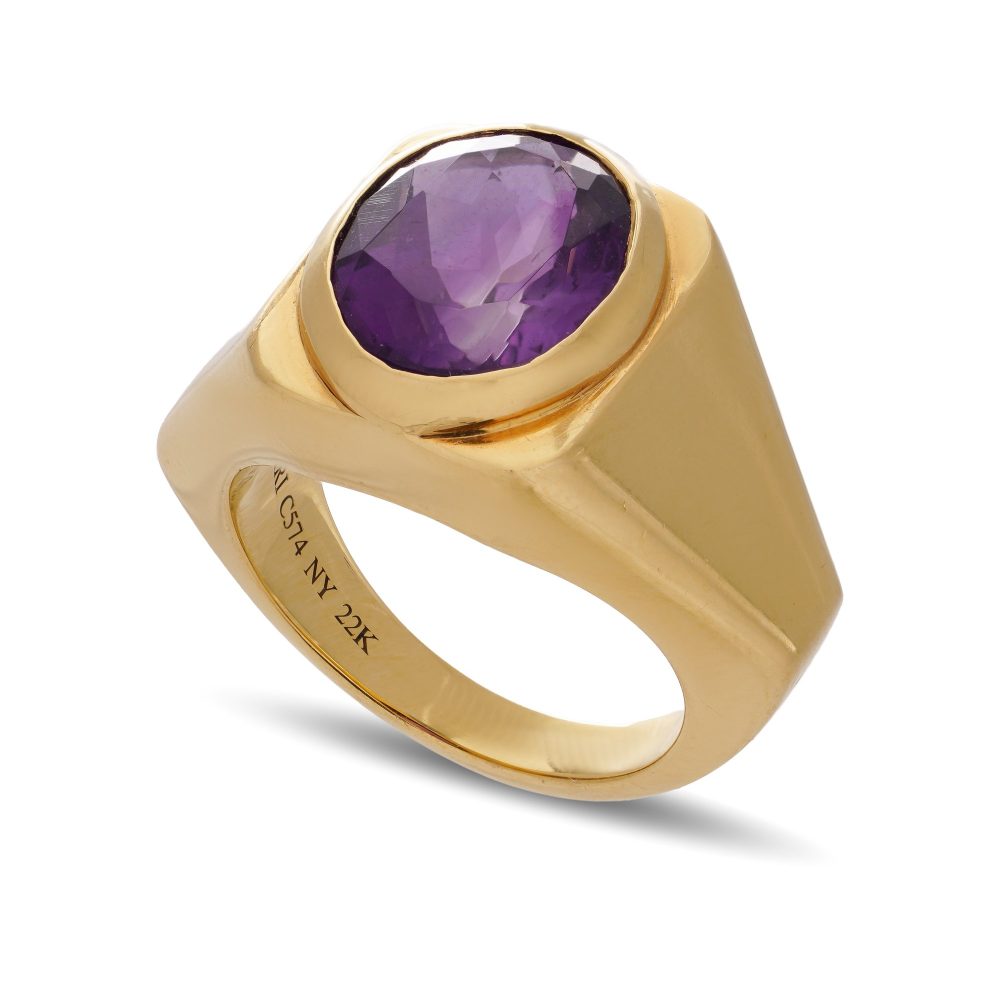 Bvlgari 2.50ct Oval Amethyst and 22ct Gold Geometric Band Ring