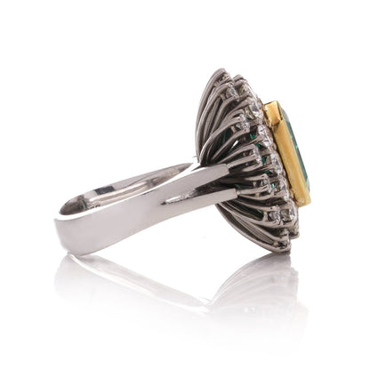 Vintage 8.50ct Colombian Emerald and Diamond Cluster Ring