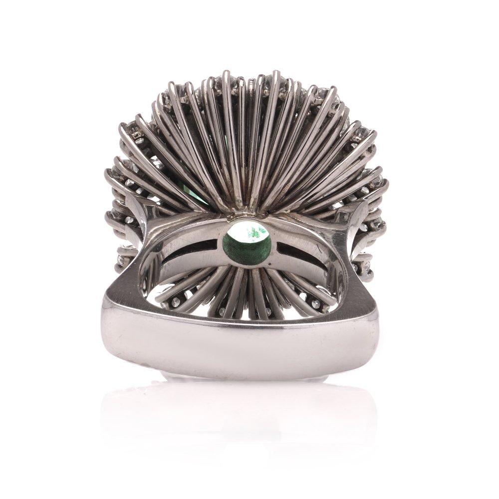 Vintage 8.50ct Colombian Emerald and Diamond Cluster Ring