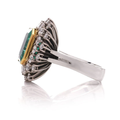 Vintage 8.50ct Colombian Emerald and Diamond Cluster Ring