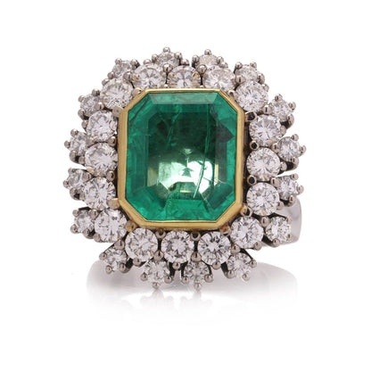 Vintage 8.50ct Colombian Emerald and Diamond Cluster Ring