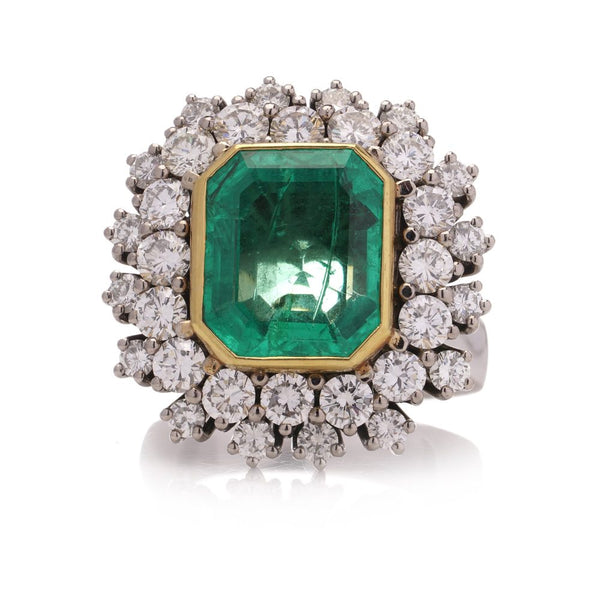 Vintage 8.50ct Colombian Emerald and Diamond Cluster Ring
