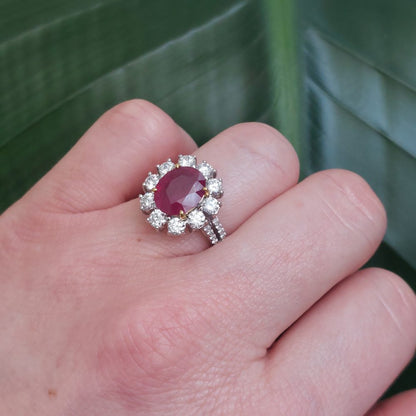 Contemporary 2.67ct Ruby and Diamond Floral Cluster Ring