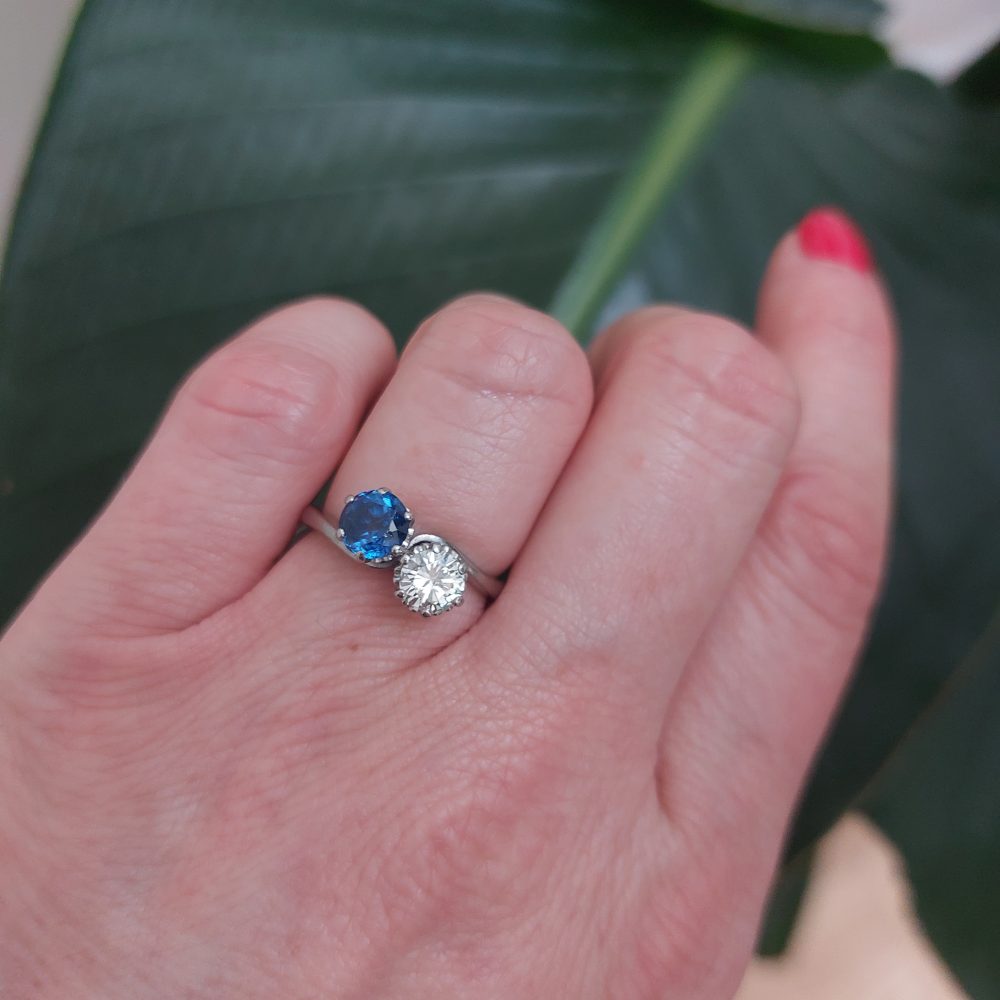 Art Deco Antique Sapphire and Diamond Crossover Ring