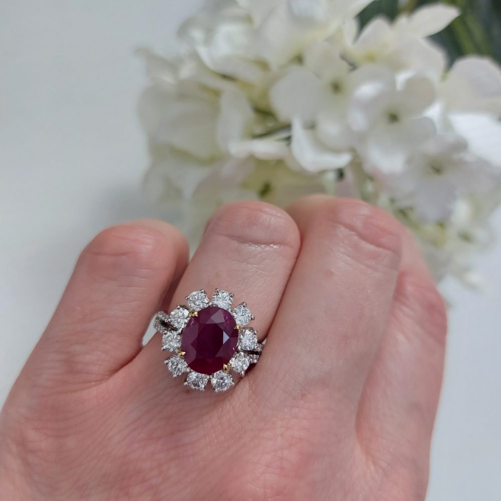 Contemporary 2.67ct Ruby and Diamond Floral Cluster Ring
