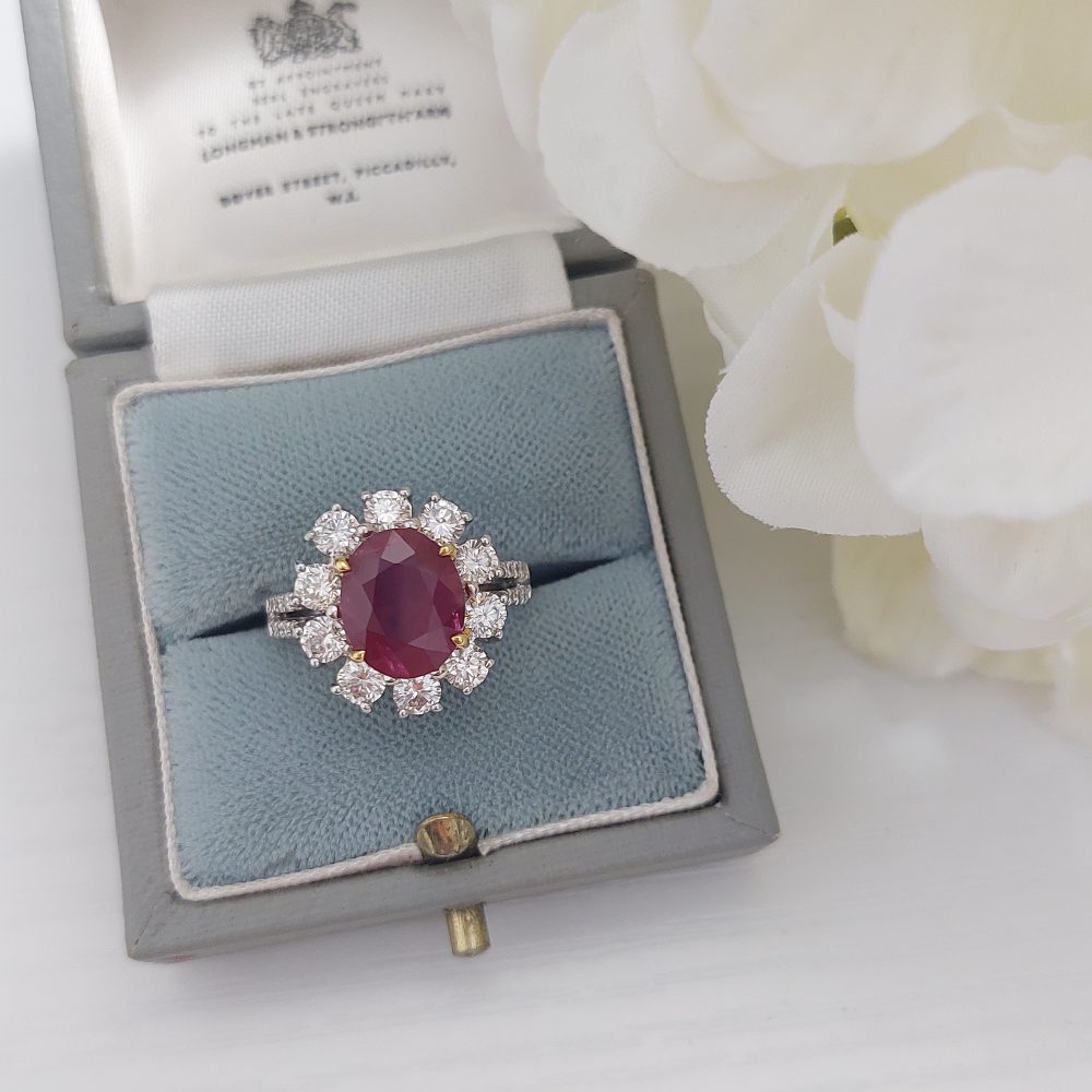 Contemporary 2.67ct Ruby and Diamond Floral Cluster Ring